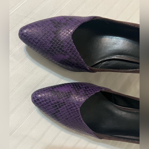 LOGO by Lori Goldstein ColorBlock Purple Brown Heels Leather Upper Sz 8 Like New - Picture 8 of 16